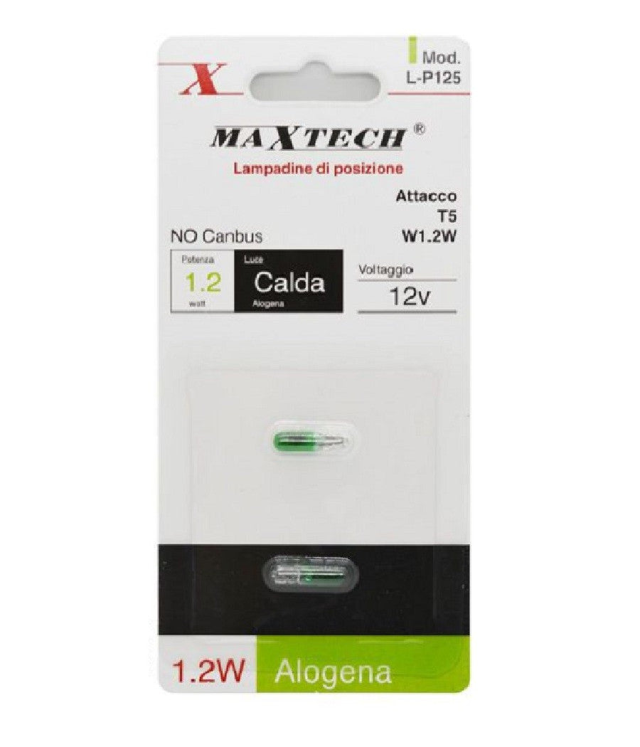 Lampadine Di Posizione T5 W1.2w L-p125 12v 1.2w Auto Luce Calda Alogena No Canbus         