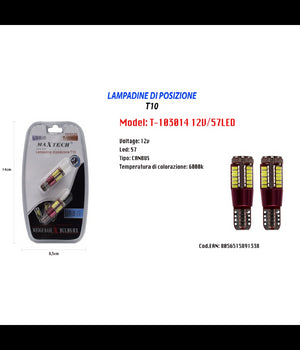 Lampadine Posizione Canbus T10 12v 57led 6000k Ultra Luminose Maxtech T-103014         