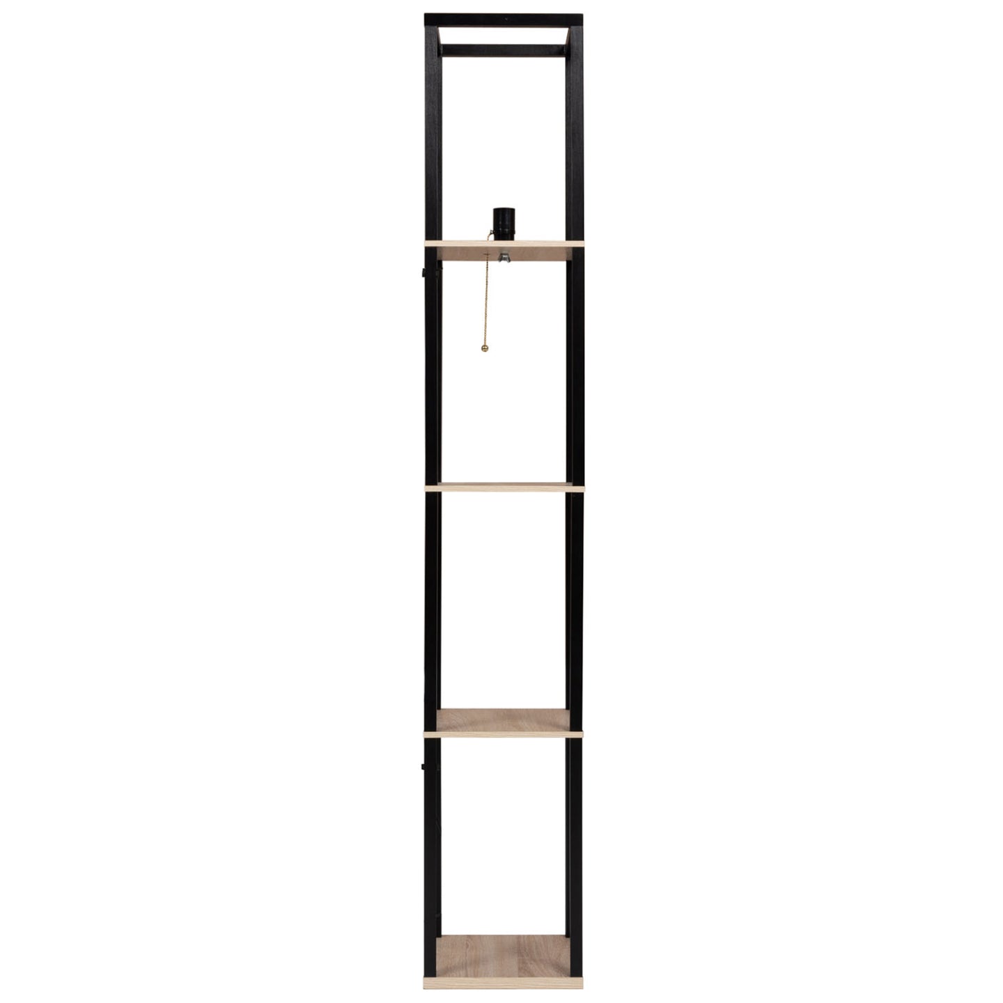 IDMarket - Lámpara de pie industrial de madera negra con estantes de madera clara y pantalla cuadrada blanca