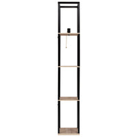 IDMarket - Lámpara de pie industrial de madera negra con estantes de madera clara y pantalla cuadrada blanca