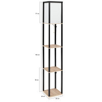 IDMarket - Lámpara de pie industrial de madera negra con estantes de madera clara y pantalla cuadrada blanca