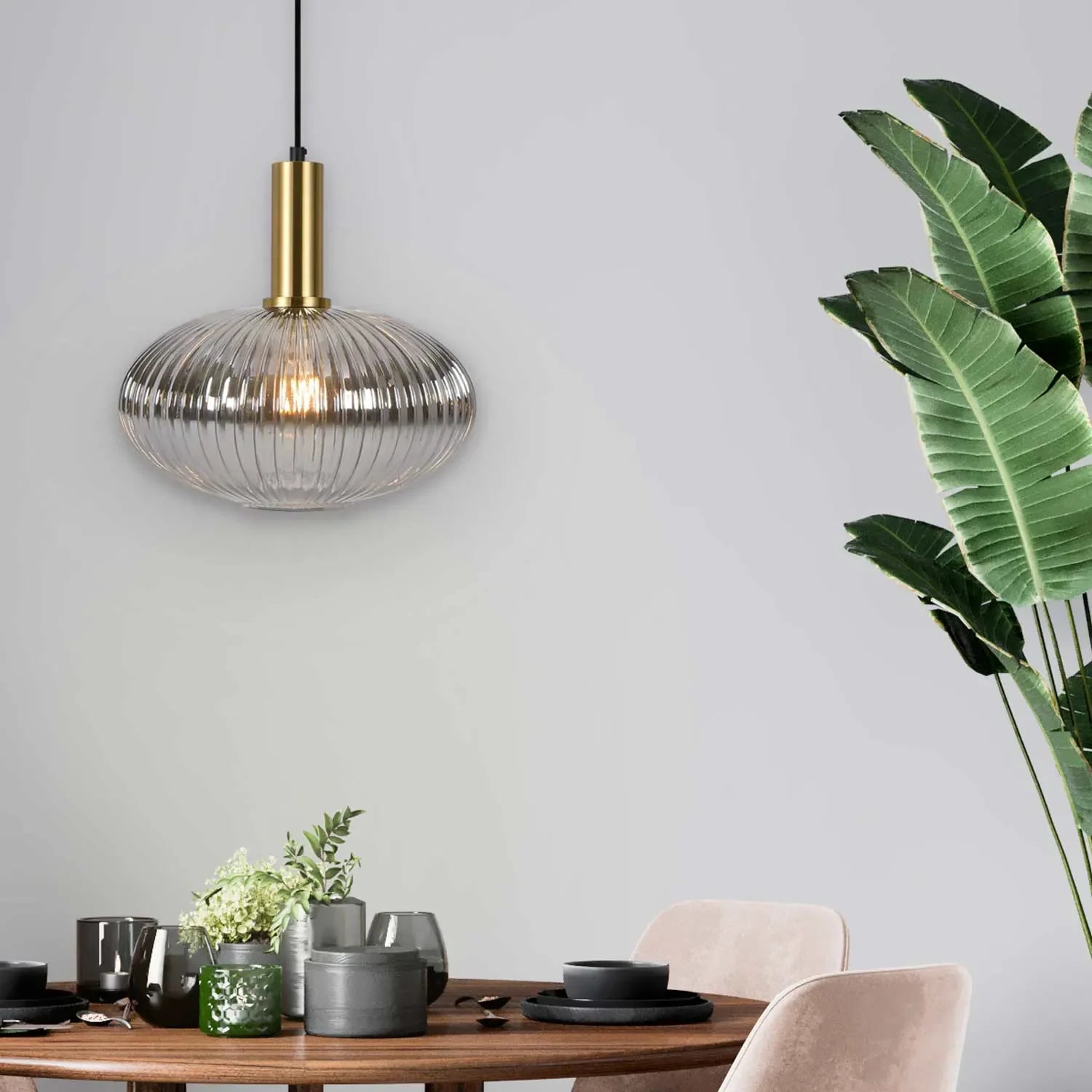 LÚZETE - LÁMPARA DE TECHO 1 LUZ TULIPA FUMÉ SPECCHIATO Ø30 E27 SHELBY