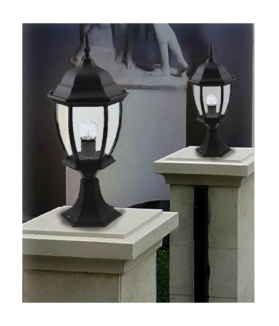 Lampione Da Giardino 48cm Lanterna In Vetro E27 Luce Da Esterno Alluminio Es45         