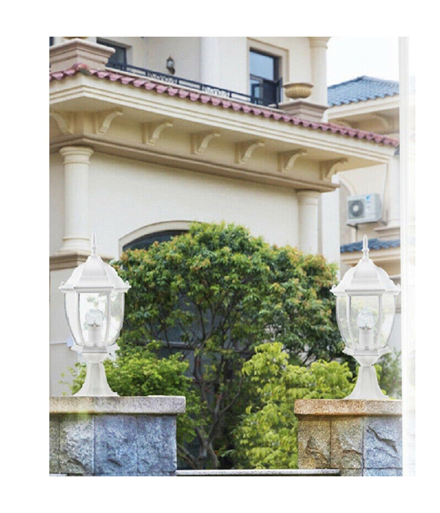 Lampione Da Giardino 48cm Lanterna In Vetro E27 Luce Da Esterno Alluminio Es45         