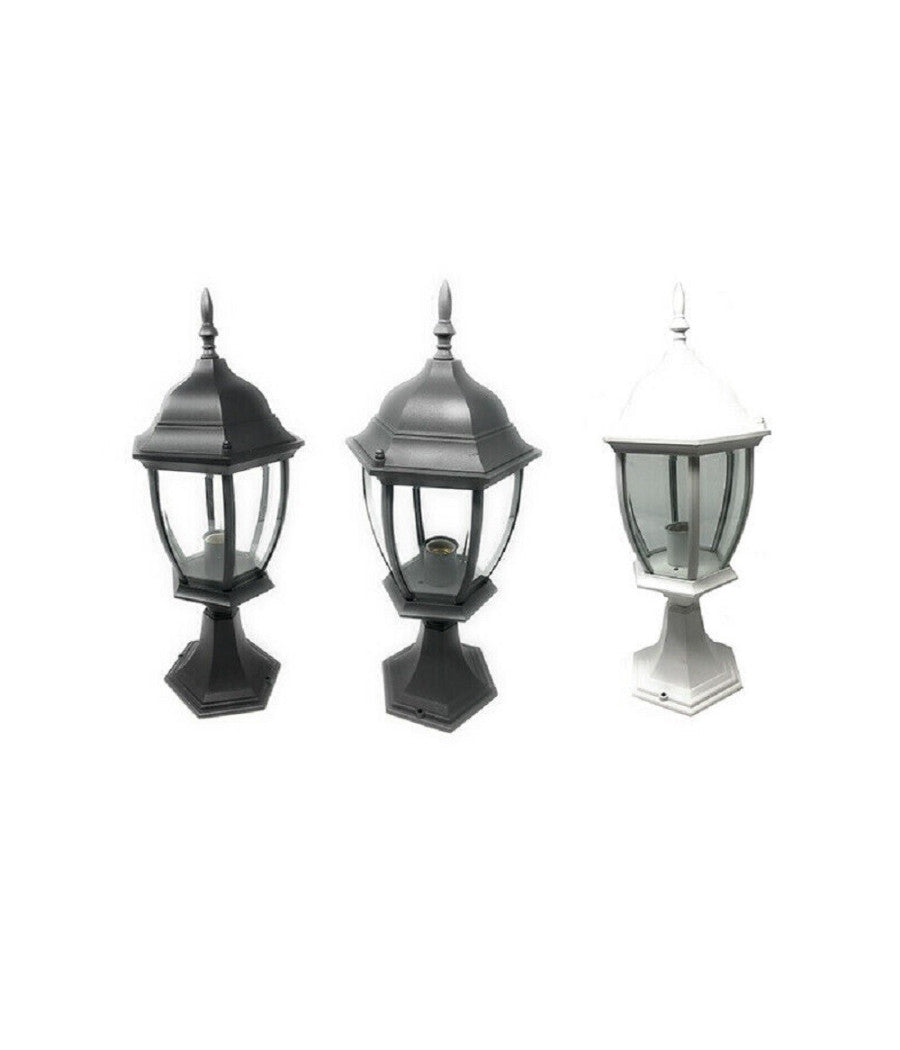 Lampione Da Giardino 48cm Lanterna In Vetro E27 Luce Da Esterno Alluminio Es45         