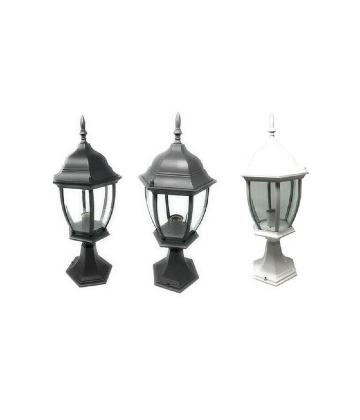 Lampione Da Giardino 48cm Lanterna In Vetro E27 Luce Da Esterno Alluminio Es45         