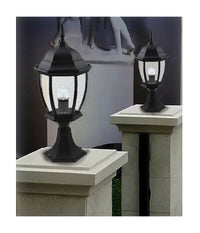 Lampione Da Giardino 48cm Lanterna In Vetro E27 Luce Da Esterno Alluminio Es45  Nero       