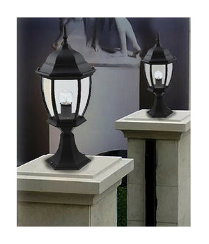 Lampione Da Giardino 48cm Lanterna In Vetro E27 Luce Da Esterno Alluminio Es45  Nero       