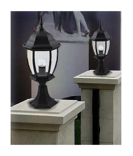 Lampione Da Giardino 48cm Lanterna In Vetro E27 Luce Da Esterno Alluminio Es45  Nero       