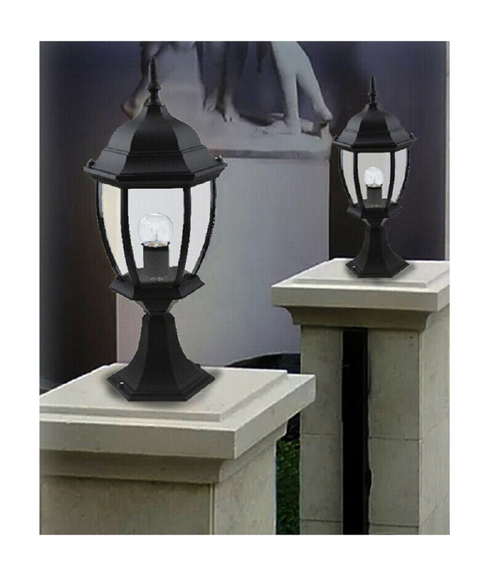 Lampione Da Giardino 48cm Lanterna In Vetro E27 Luce Da Esterno Alluminio Es45  Nero       