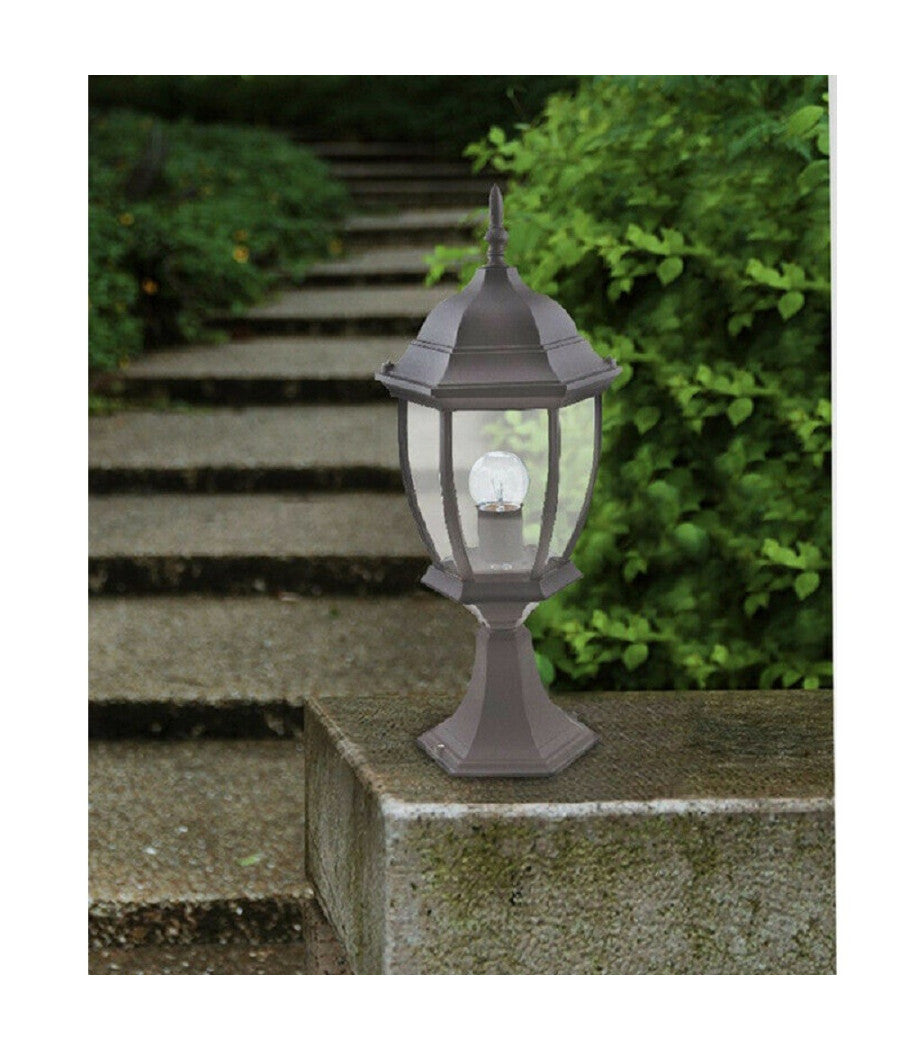 Lampione Da Giardino 48cm Lanterna In Vetro E27 Luce Da Esterno Alluminio Es45         