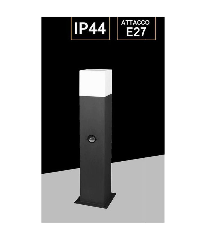 Lampione Esterno Con Sensore Movimento E27 Lampada Da Terra Lampioncino Ip44 H440  Nero       
