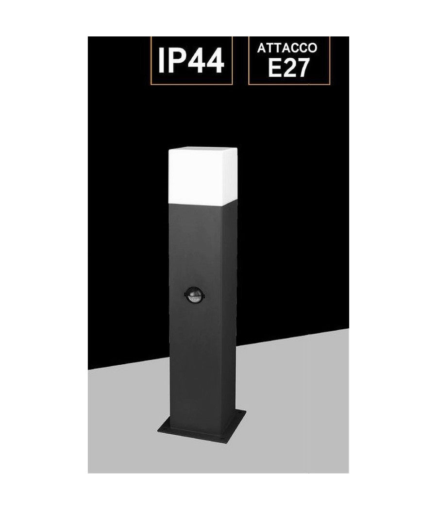 Lampione Esterno Con Sensore Movimento E27 Lampada Da Terra Lampioncino Ip44 H440  Nero       