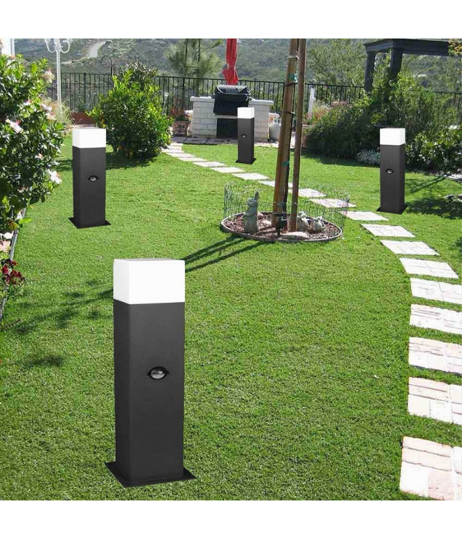 Lampione Esterno Con Sensore Movimento E27 Lampada Da Terra Lampioncino Ip44 H440  Nero       