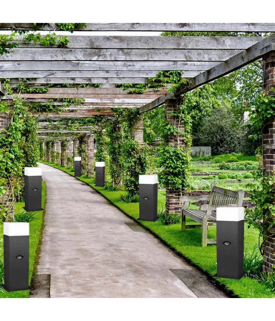 Lampione Esterno Con Sensore Movimento E27 Lampada Da Terra Lampioncino Ip44 H440  Nero       