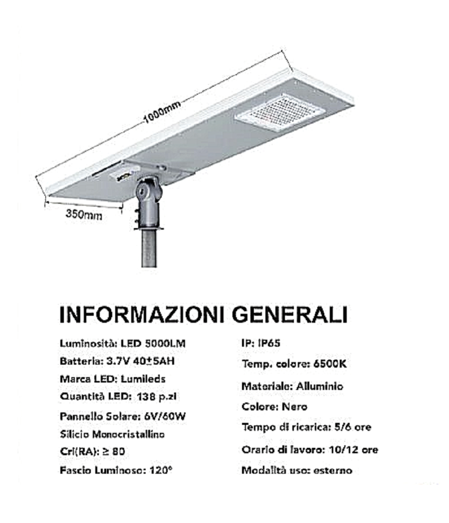 Lampione Faro Led 500w Stradale Crepuscolare Con Pannello Solare Ip65 Sl-500w-lp         