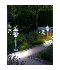 Lampione Giardino 870mm Lanterna In Vetro E27 Luce Esterno Alluminio Es39 Bianco         