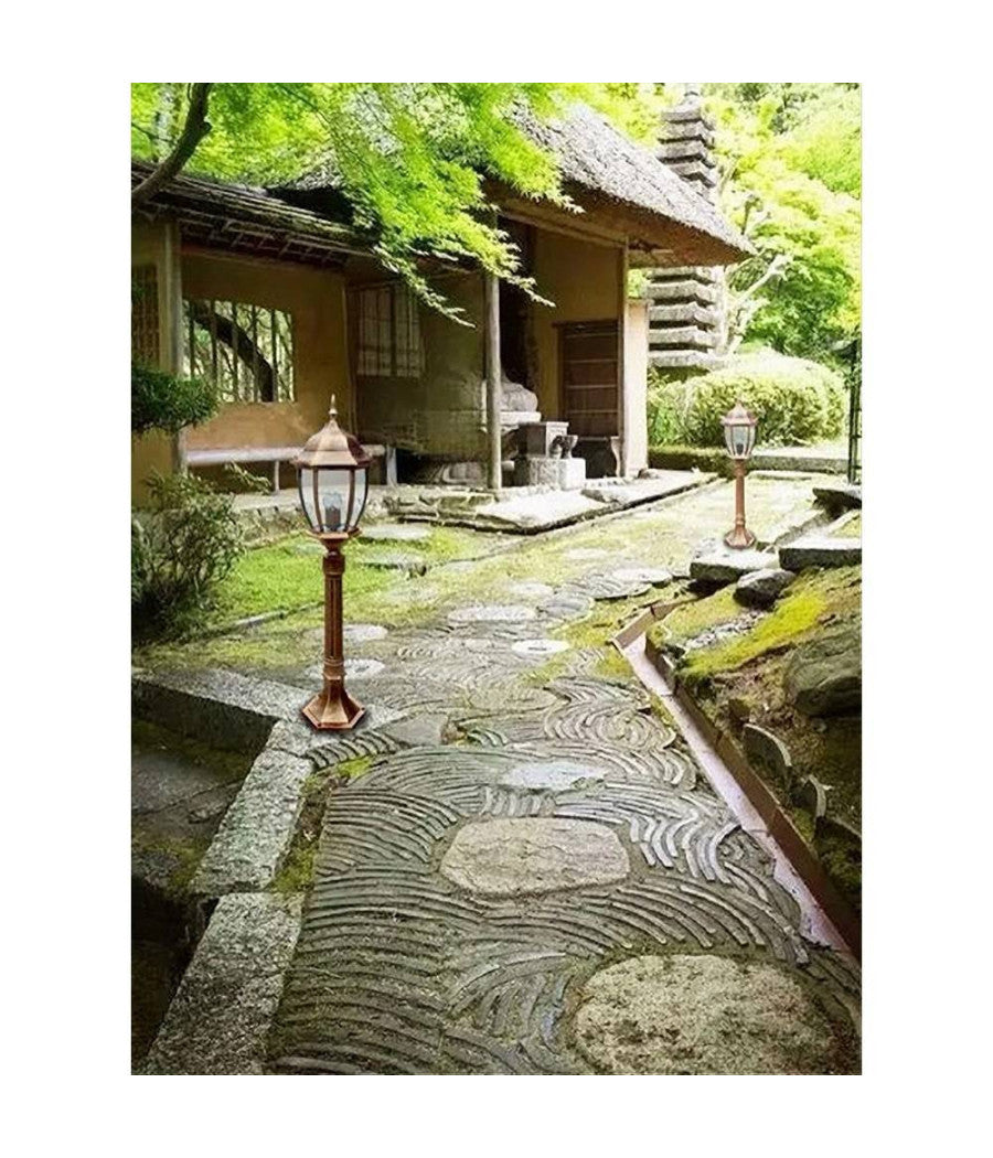 Lampione Giardino Bronzo 870mm Lanterna In Vetro E27 Luce Esterno Alluminio Es39         