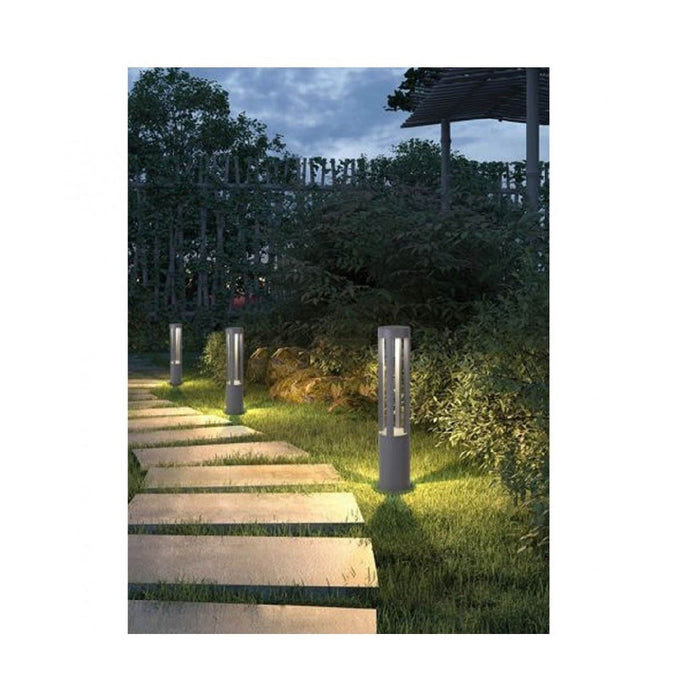 Trade Shop - Lampione Giardino Lampada 12 Watt Led Terra Esterno Ip65 Lampioncino Grigio Es28 - -bianco Caldo      -