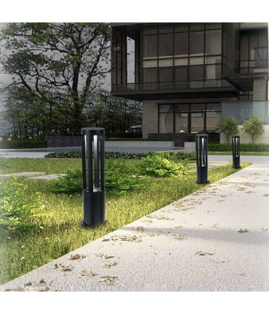 Lampione Giardino Lampada 12 Watt Led Terra Esterno Ip65 Lampioncino Nero Es28  -bianco Freddo      -