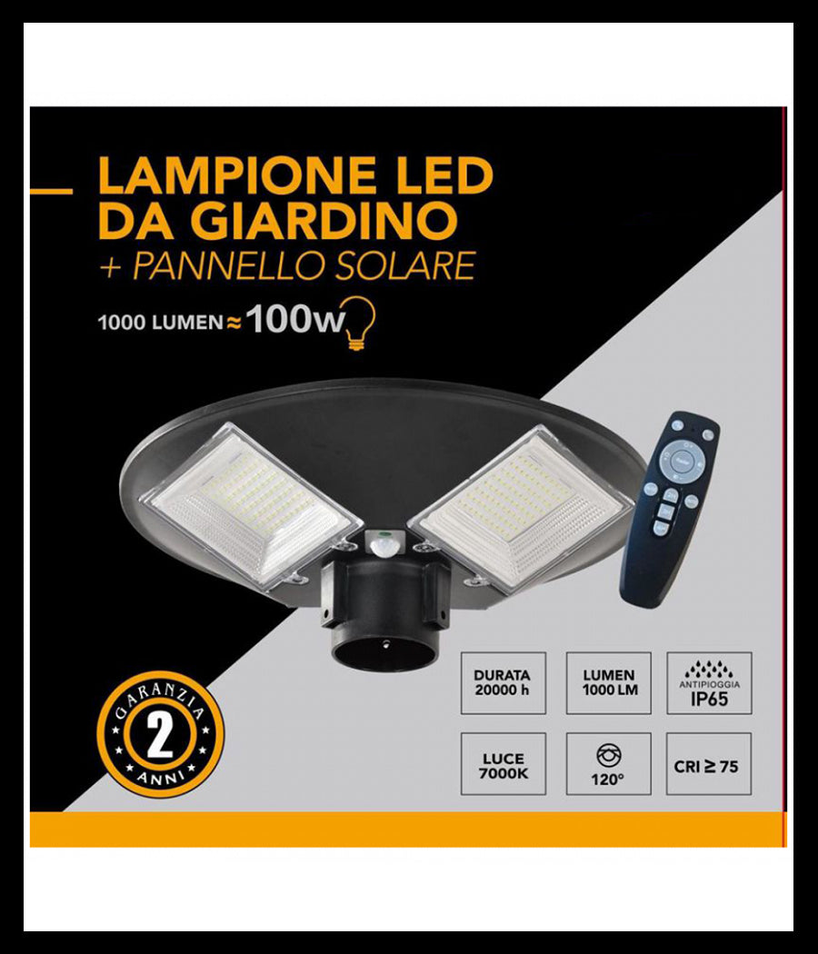 Lampione Led 100w Con Pannello Energia Solare Ip65 Sensore Movimento So-gd-100w         