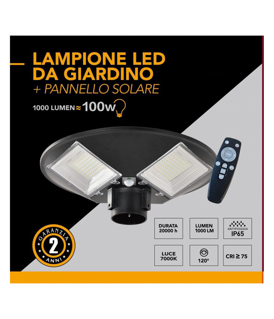 Lampione Led 100w Con Pannello Energia Solare Ip65 Sensore Movimento So-gd-100w         