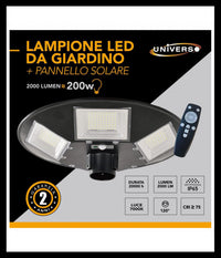 Trade Shop - Lampione Led Con Pannello Energia Solare 200 W Ip65 Sensore Movimento So-gd-200w -