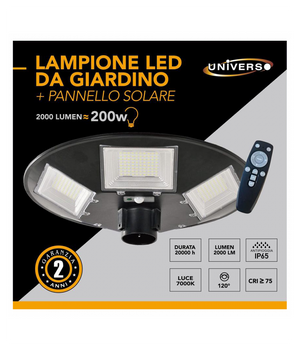 Trade Shop - Lampione Led Con Pannello Energia Solare 200 W Ip65 Sensore Movimento So-gd-200w -