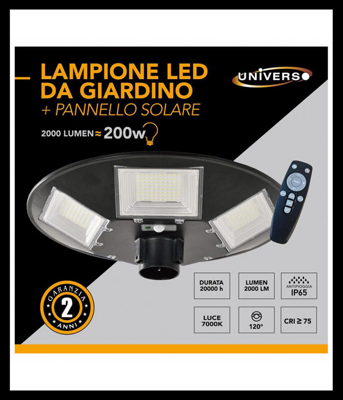 Trade Shop - Lampione Led Con Pannello Energia Solare 200 W Ip65 Sensore Movimento So-gd-200w -