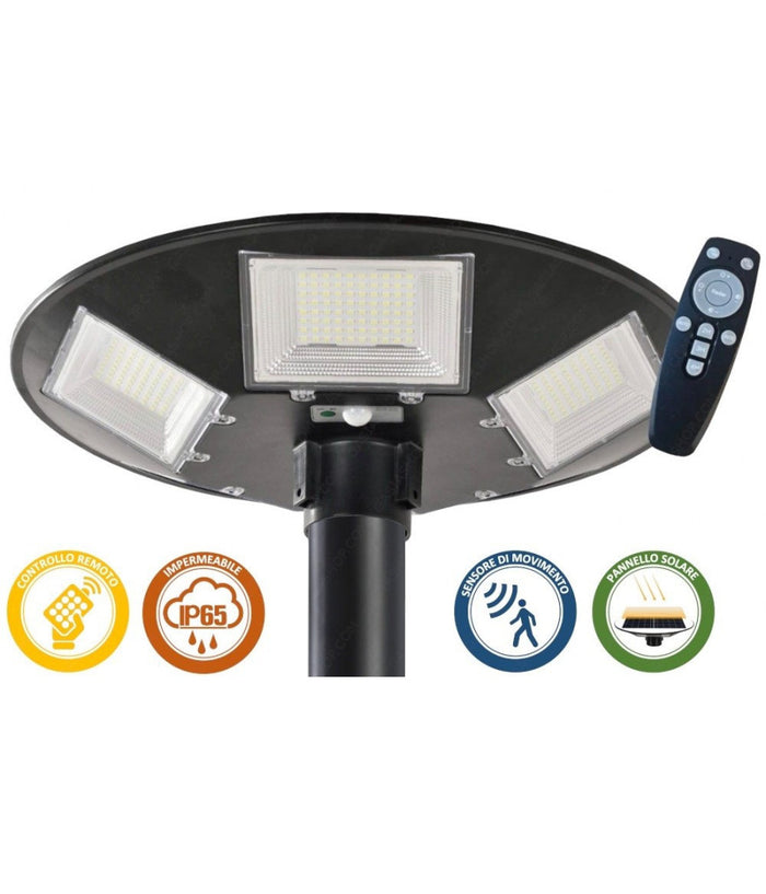 Trade Shop - Lampione Led Con Pannello Energia Solare 200 W Ip65 Sensore Movimento So-gd-200w -