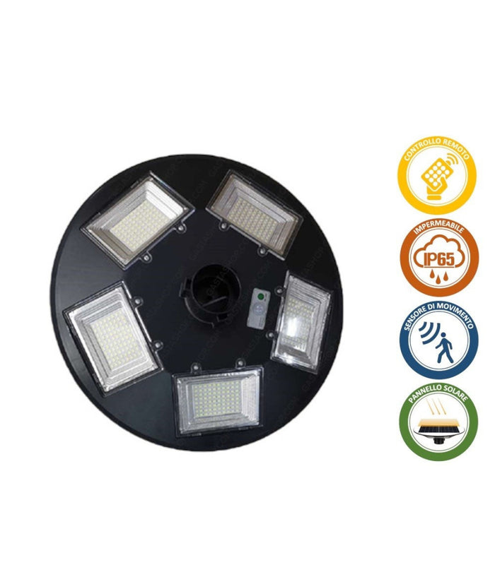 Trade Shop - Lampione Led Con Pannello Energia Solare 200 W Ip65 Sensore Movimento So-gd-200w -