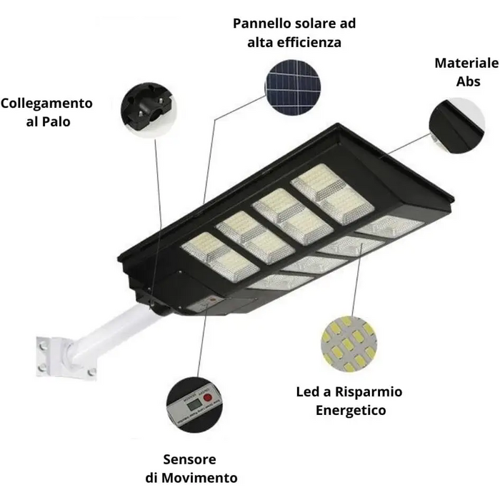 Lampione LED Esterno con Pannello Solare 1000W, 6500K Bianco Freddo