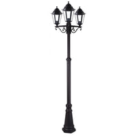 Lampione Minerva 3 Luci su Palo – Alluminio Nero, H208 cm, Esterni – GDLC