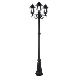 Lampione Minerva 3 Luci su Palo – Alluminio Nero, H208 cm, Esterni – GDLC
