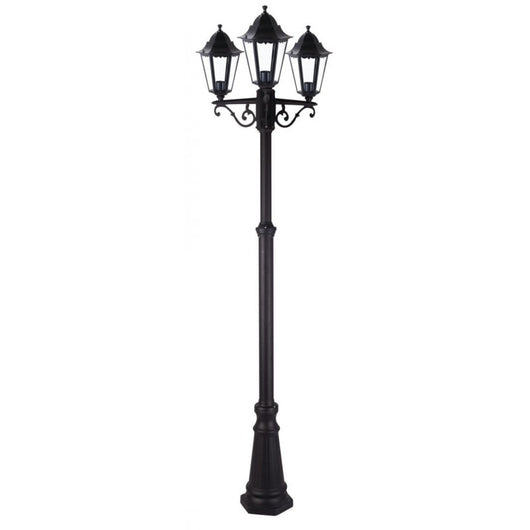 Lampione Minerva 3 Luci su Palo – Alluminio Nero, H208 cm, Esterni – GDLC