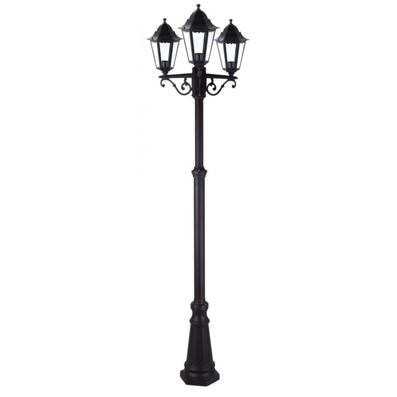 Lampione Minerva 3 Luci su Palo – Alluminio Nero, H208 cm, Esterni – GDLC