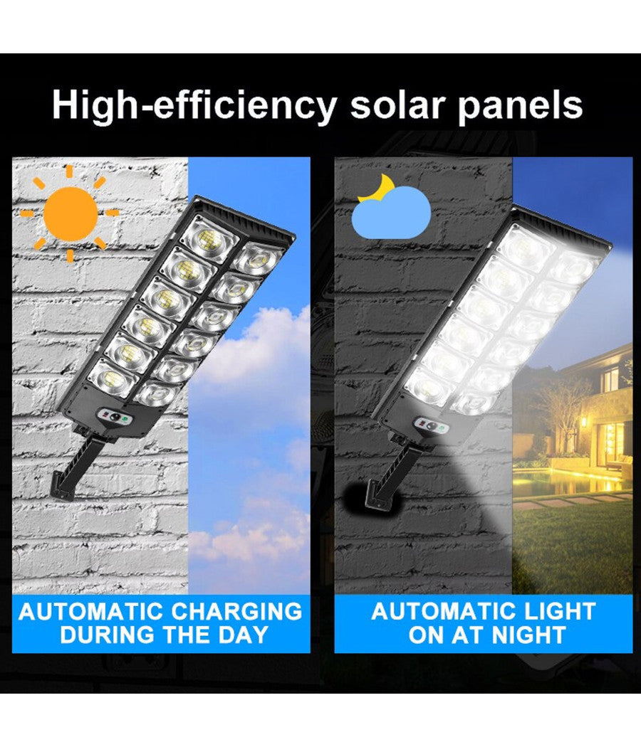 Trade Shop - Lampione Solare Da 10000 Lumen Con Sensore Di Movimento E Telecomando A Led Ip65 -