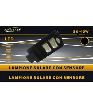 Lampione Solare Faro Led 40w Luce Fredda 6500k Pannello Integrato Ip65 So-40w-ss         