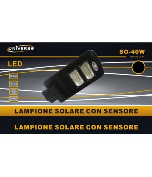 Lampione Solare Faro Led 40w Luce Fredda 6500k Pannello Integrato Ip65 So-40w-ss         