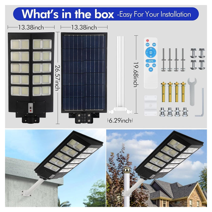 Trade Shop - Lampione Solare Led Luce 6500k 800led Sensore Movimento Infrarossi Impermeabile Ip67 -