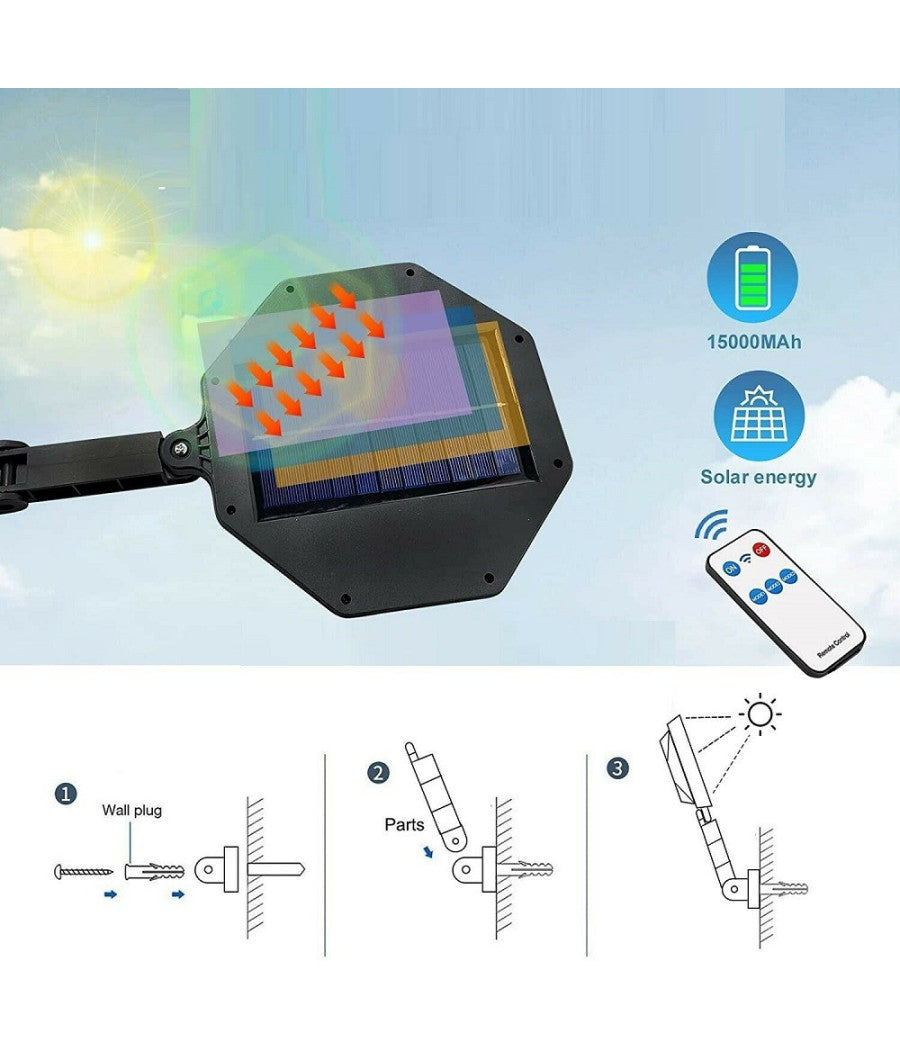 Lampione Stradale Faro A 168 Led Con Pannello Solare Telecomando Sensore Tx-8230         