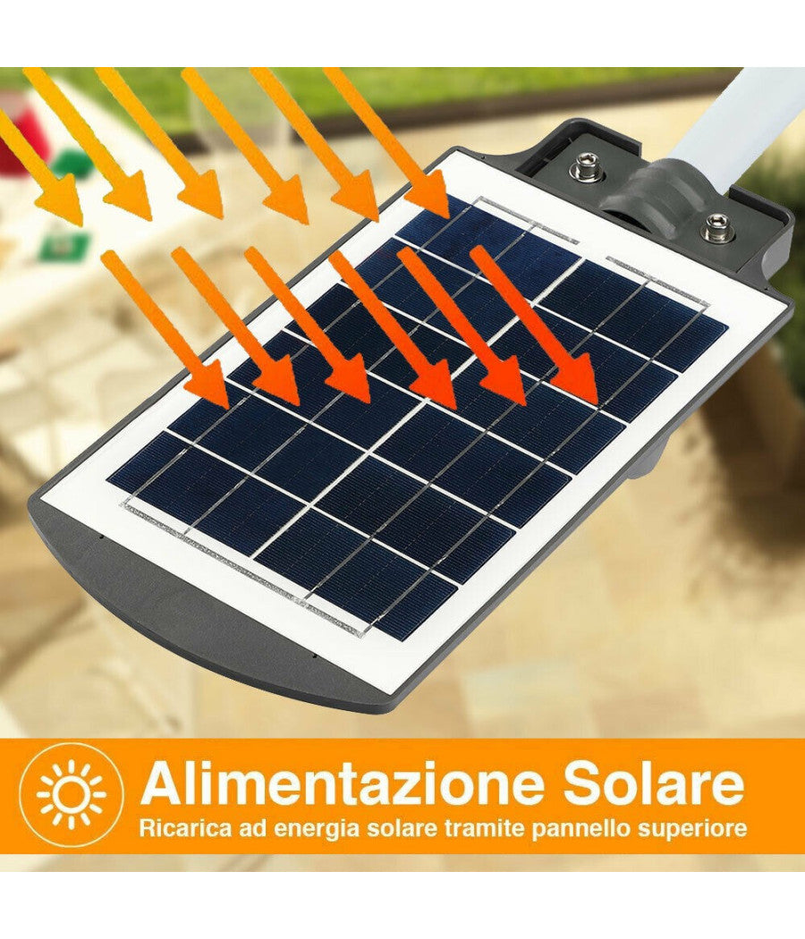 Lampione Stradale Faro Led 120w Solare Esterno Sensore Movimento Telecomando         