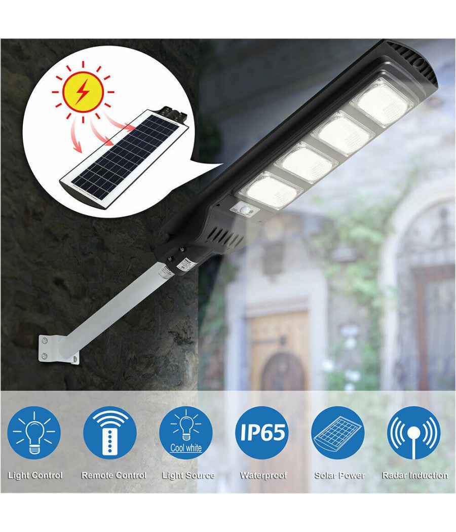 Lampione Stradale Faro Led 120w Solare Esterno Sensore Movimento Telecomando         