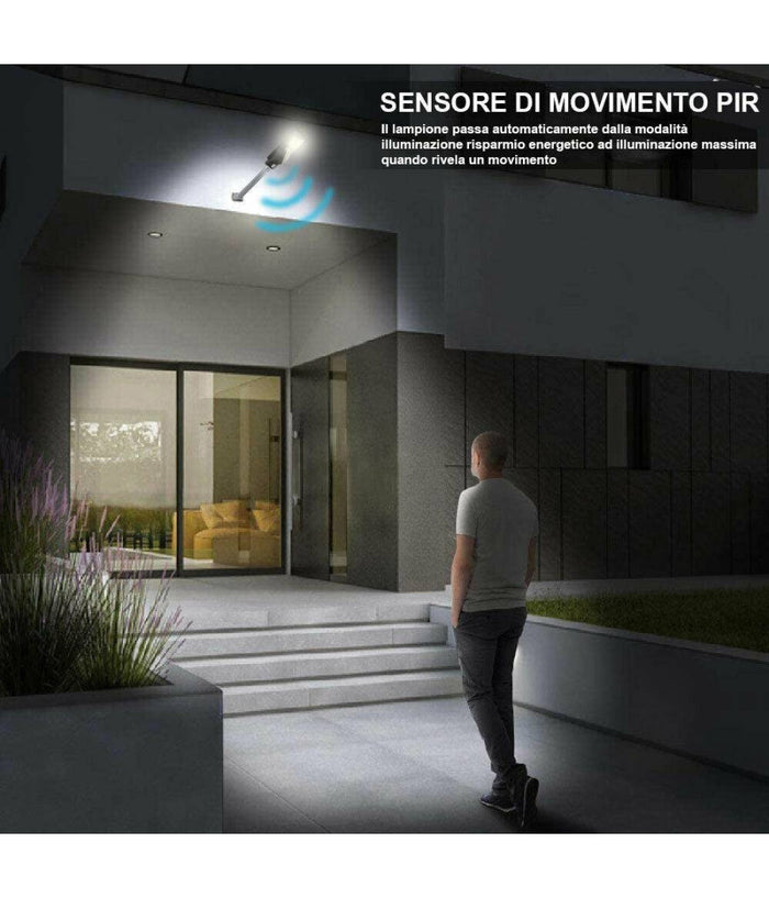 Lampione Stradale Faro Led 30w Solare Luce Esterno Sensore Movimento Telecomando         