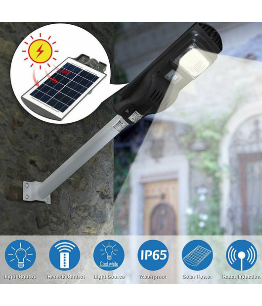 Lampione Stradale Faro Led 30w Solare Luce Esterno Sensore Movimento Telecomando         