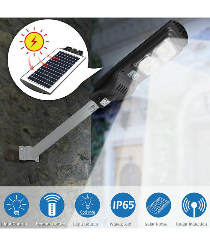 Lampione Stradale Faro Led 60w Solare Luce Esterno Sensore Movimento Telecomando         