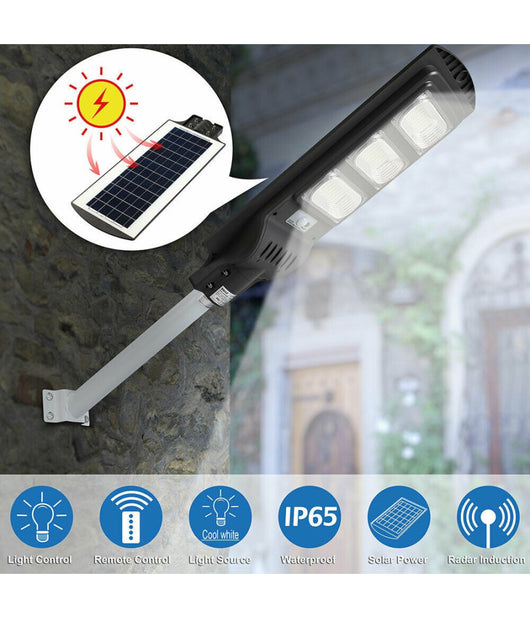 Lampione Stradale Faro Led 90w Solare Luce Esterno Sensore Movimento Telecomando         