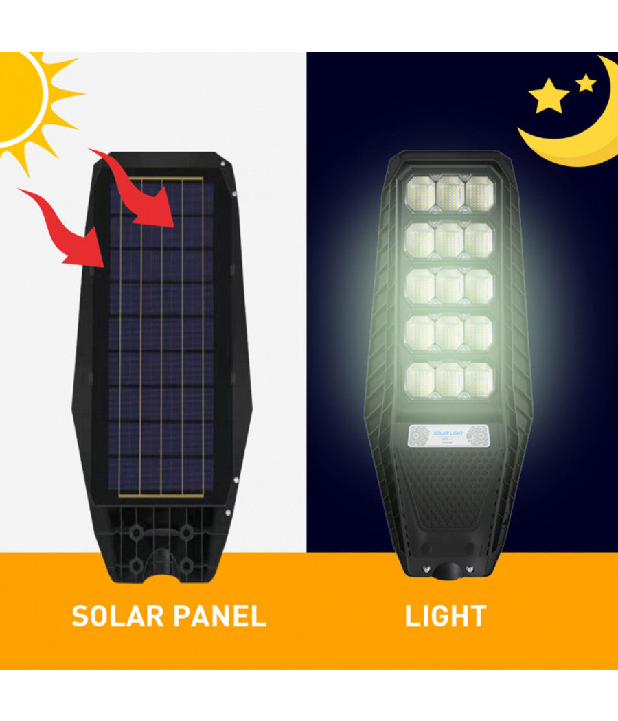 Lampione Stradale Luce Energia Solare Led 300watt Sensore Pir Staffa Telecomando         