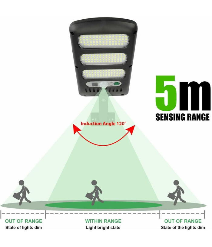 Lampione Stradale Pannello Solare 213 Led Con Sensore Di Movimento E Telecomando         