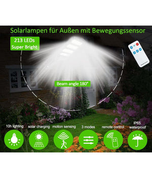 Lampione Stradale Pannello Solare 213 Led Con Sensore Di Movimento E Telecomando         
